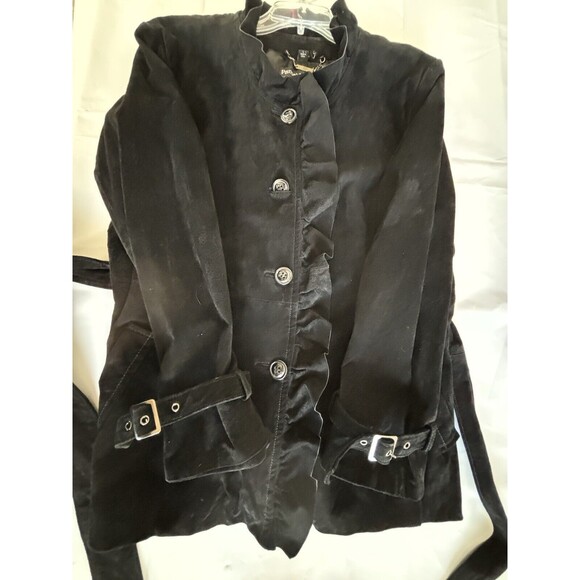 Pamela McCoy Couture Suede Leather Jacket Coat Size L Ruffle Belted Boho Witchy - Picture 5 of 16